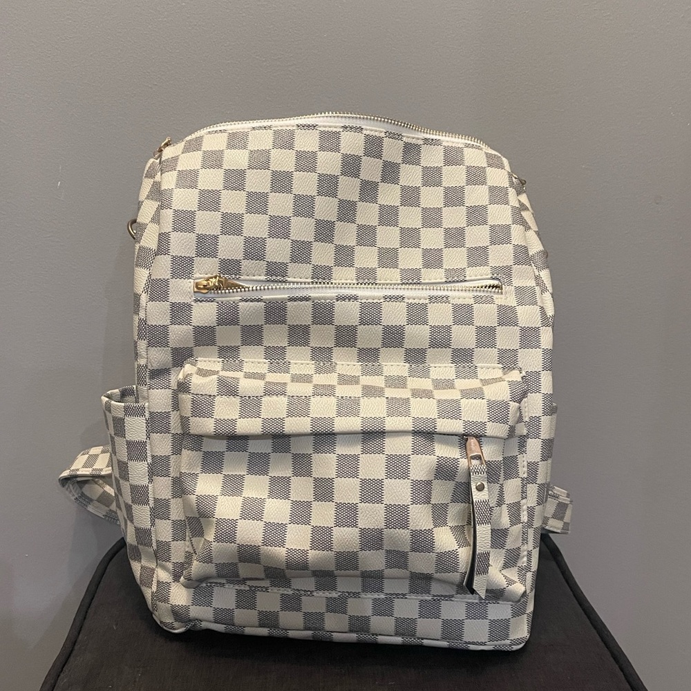 White + Grey checkered backpack